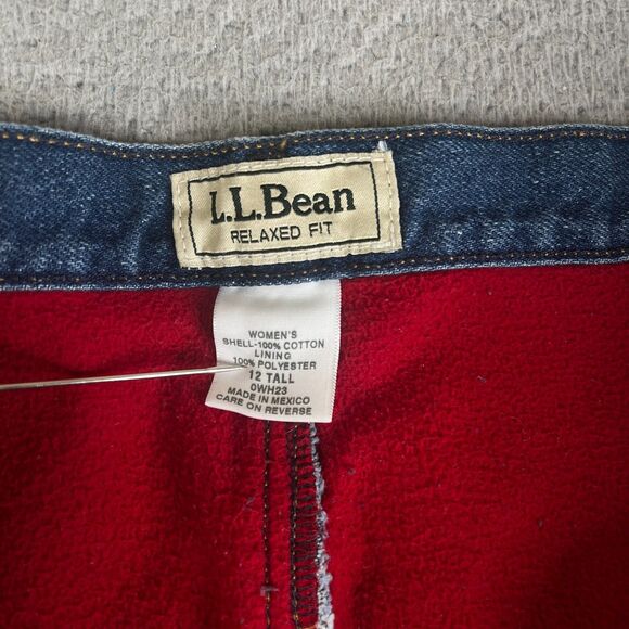 Eddie Bauer Jeans Womens 12T Tall Blue Relaxed Red Flannel Lined Outdoor Cowgirl - Picture 4 of 10